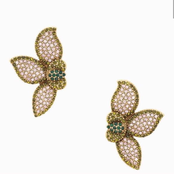 Stella & Dot | Pavé Rhinestone Peach + Green Petal Earrings Retired - Picture 5 of 7